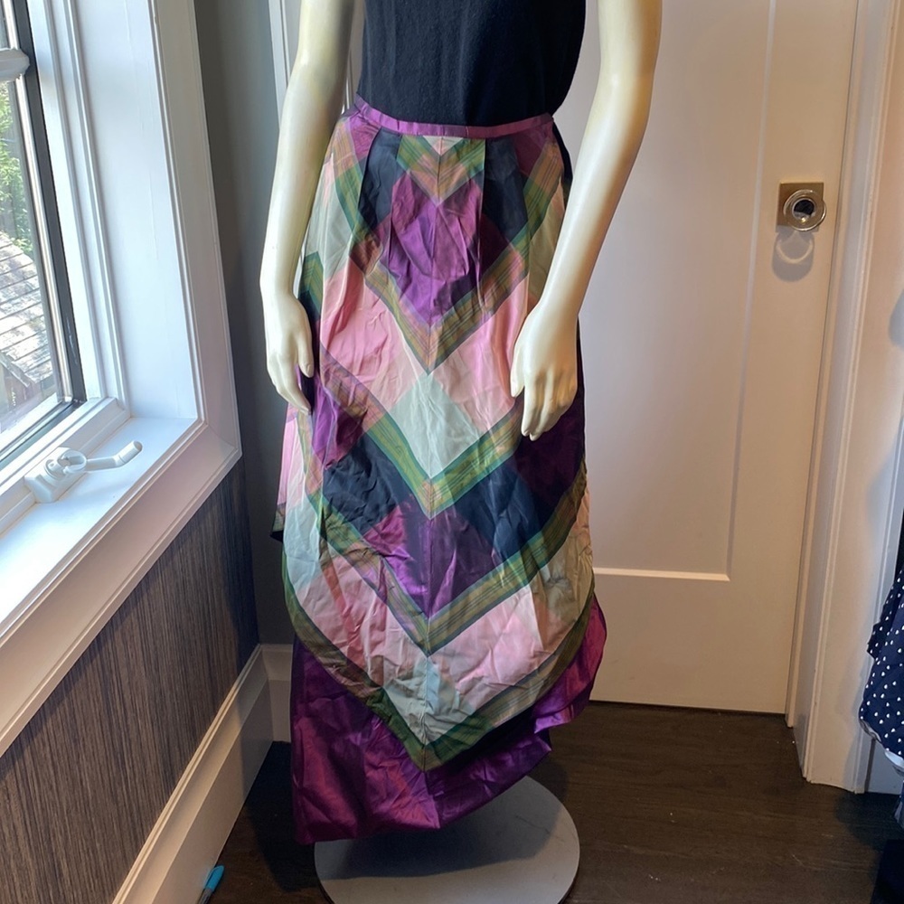 GIVENCHY Plaid Overlay Jewel Tone Silk Taffeta Feel Sample Skirt size 4 Vintage